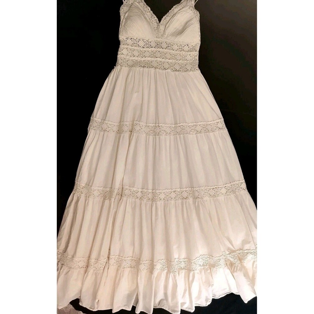 A Loves A Cream Crochet Lace V-neck Maxi Strappy Romantic Dress Long size Small